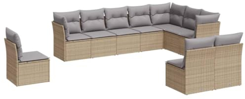 vidaXL Garten Sofa Garnitur 10-TLG., Gartenmöbel Set mit Kissen, Rattanmöbel für Garten Terrasse, Modular Gartensofa Lounge Sitzgruppe, Beige Poly Rattan
