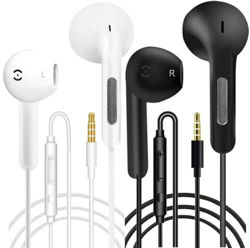 Earphones Wired Headphones in ear Headphones with Microphone 3.5mm Wired Earbuds Compatible With iPhone Samsung Huawei Android Smartphones Tablets Laptops,2 Pack