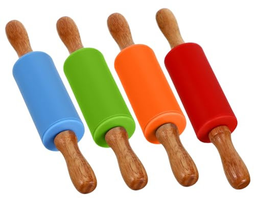 Alipis Children's Clay Rolling Pin, Small Silicone Rolling Pin Dough Roller, Fondant for Children Baking Pizza Dough Pasta Pastry Kitchen Tools, 4PCS