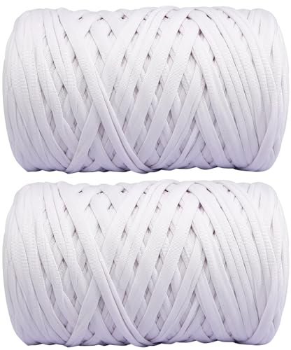 800g T-Shirt Garn elastische Stoff häkeln Tuch Garn für DIY Stricken, 130 Yards Spaghetti Garn dicke Strickgarn für Hand DIY Tasche Korb Kissen Häkeln Projekte, Home Decor（Weiß）