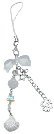 NIHENHAO Süße Schleife, Handykette, Ornament, Herz, Perlen, Muschel, Handyanhänger, Handy-Schlüsselband, Tasche, Charm, für modische, individuelle Personen, Weiß