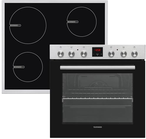 Telefunken Einbauherd-Set | Elektro-Herd-Kochfeld-Kombination | Mit Induktionskochfeld (4 Zonen) | Backofen mit Ober-Unterhitze und Umluft | Teleskopauszug | 78 Liter | 60 cm | Herdset B-HS-75-I-I