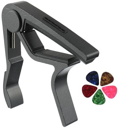 CDDCWZ Gitarre Kapodaster Capo mit 5 Plektren, Einhand-Gitarren-Kapodaster für akustische E-Gitarren und Ukulele (Schwarz)