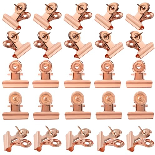 BLMHTWO 30 ReißZwecken, Push Pin Clips Metall ReißNagelhalter Schwarz Clip mit Stift Bilder Von AufhäNgungszubehöR für Korkplatten FotowäNde Schwarze Bretter（2 * 2cm/0.78 * 0.78in） (Roségold)