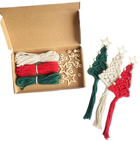 Generisch Weihnachts-Makramee-Set, Weihnachtsbaum-Makramee-Set, Handgefertigter Makramee-Baumschmuck, Makramee-Zubehör-Set, Makramee-Starter, Weihnachtsbaum-Anhänger für Weihnachtsdekoration