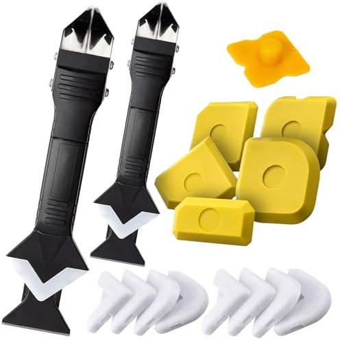 Silikonentferner, Silikon Abzieher Werkzeug Set (16-teilig) Auswechselbar Silikonpads Fugenglätter, Silikonabzieher, Silikonschaber, Fugenmesser