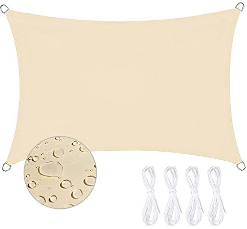 Sonnensegel Wasserdicht 3x4m Rechteckig Sonnenschutz Wetterschutz Segel Baldachin 95% UV Schutz für Balkon Terrasse Garten (Sandbeige)