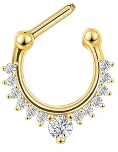 Lantine Septum Piercing Ring Edelstahl, Gold, mit rundem Zirkonia, 16G (1,2 mm), 8 mm, für Septum, Helix, Knorpel, Rook, Conch, Samtbeutel