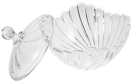 DECHOUS Embossed Glass Candy Jar Lid for Home Supplies Snack Holder for Dresser Countertop Made of Glass Material