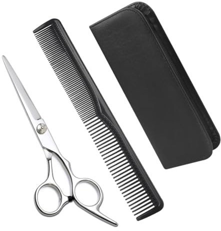 KEQAR Forbici da parrucchiere, Forbici da parrucchiere con pettine e fondina, strumenti per il taglio dei capelli e la bellezza per donne, uomini e adulti