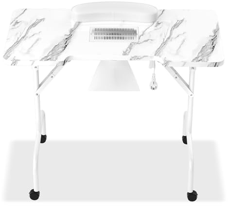 NAIZY Tavolo da manicure con aspirazione Tavolo per manicure pieghevole con braccioli, cassetti e borsa per il trasporto per studio di nail art Tavolo per manicure portatile Aspiratore per unghie