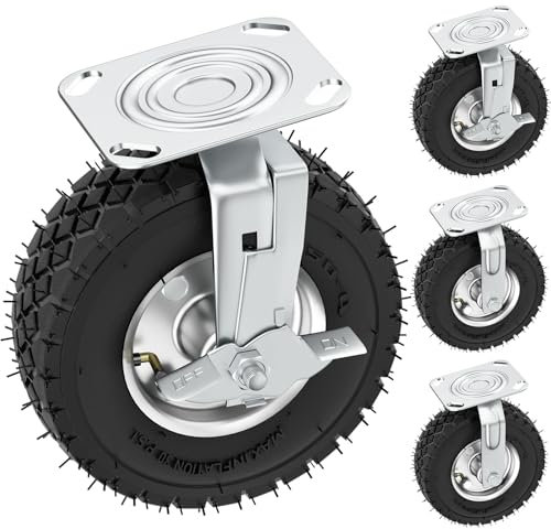 4Pcs Ruedas Industriales Ø200mm - 2 Giratorias + 2 Giratorias con Frenos - Carga 200kg - Ruedas Pesados Para Muebles, Carros y Uso Industrial