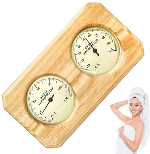 Sauna Thermometer and Hygrometer Mechanical Battery-Free 0-100% RH Hygrometer 5x10 Inch Hanging Wooden 0-120℃ Sauna Thermometer for Steam Room Home Personal Tools