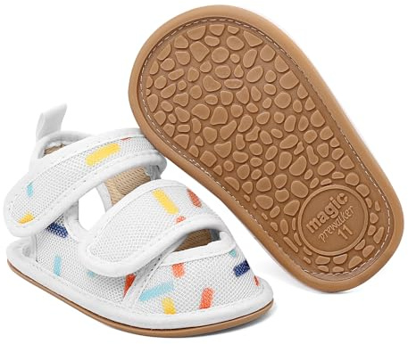 MK MATT KEELY Sandali Neonato Scarpe Primi Passi Estive Sandali Maglia Punta Chiusa Bambino con Suole Morbido Antiscivolo,Puntini Bianco,6-12 Mesi