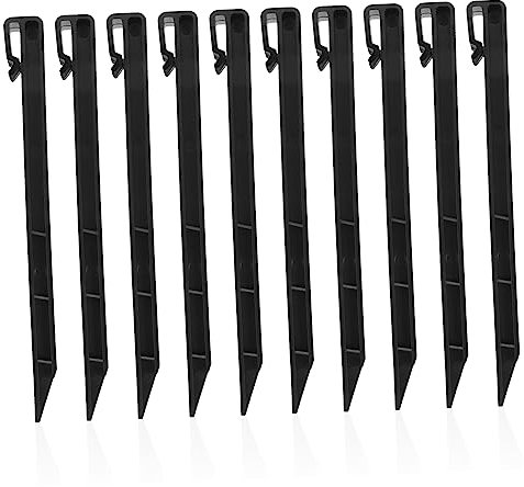 Toyvian 20 Estacas de Plástico Negro para Jardín y Césped, Ligeras y Compactas, para Fijar Malla Anti Hierbas y Bordes de Huerto