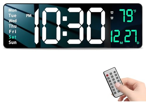 Large Digital Wall Clock with Remote Control, 16 Large Digital Clock Wall with Temperature, Date, Auto Brightness Dimmer, 24/12-hour Wall Clock for Bedroom, Living Room, Office, Gym, Game Room