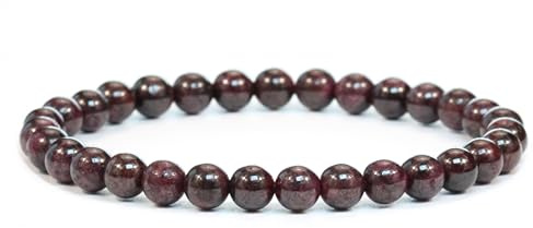 LAKADA Echtes Edelstein Armband mit runden 6mm Perlen - verschiedene Längen - Heilstein Schutzstein Edelsteinarmband Glücksbringer Talisman Geschenk