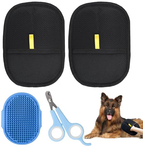 2Pcs Fellmagnet Handschuh Katzenhaare Tierhaarentferner Handschuh Fell Magnet Handschuh Antistatische Wiederverwendbar für Katzen,Hunde,Kleidung, Möbel,Sofa mit 1 Hundebürste 1 Krallenschere katzen