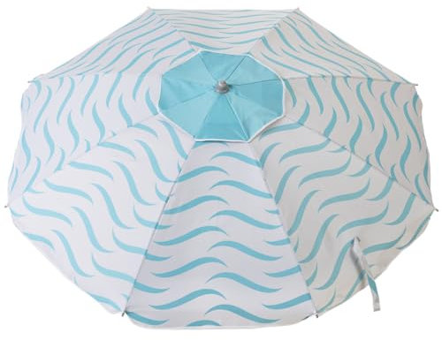Aremar Ombrellone Spiaggia Grande Antivento Protezione UV 50+, Onde turchesi, 220 cm.