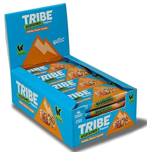 TRIBE x Wildfarmed Vegan Flapjack Bars - Toffee, Pecan & Raisin Oat Bars (16 x 50g Multipack Box) | Healthy Energy Snacks | Source Of Fibre, Natural Ingredients | Sustainable Oats | Breakfast Bars