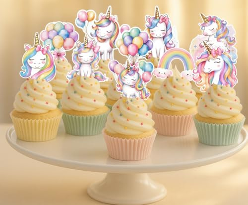 24 x PRE CUT UNICORN AND RAINBOW STAND UP EDIBLE WAFER CARD RICE PAPER CUPCAKE TOPPER DECORATIONS