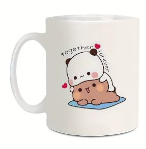 KQDRAVINE Estetisk Mugg för Bubu Dudu 330 ml, Keramisk Mugg med Rund Sked i Rostfritt Stål, Söt Mugg för Te och Kaffe, Rolig Björn och Panda Kopp, Bästa Presenten