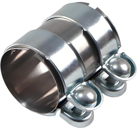LKRXW Abrazadera para Tubo de Escape 50mm Conector para Tubos de Escape | Acero Inoxidable Abrazaderas de Banda Doble Mangueras Sistemas Acoplador Silenciador Longitud 95mm