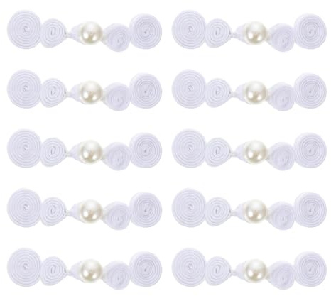 BESTonZON Botones para Ropa Chinos de 10 Pares Botón de Gourd Perlas Manualidad para Coser Cheongsam y Trajes Han Color Blanco Cierre Decorativo Tradicional Chino