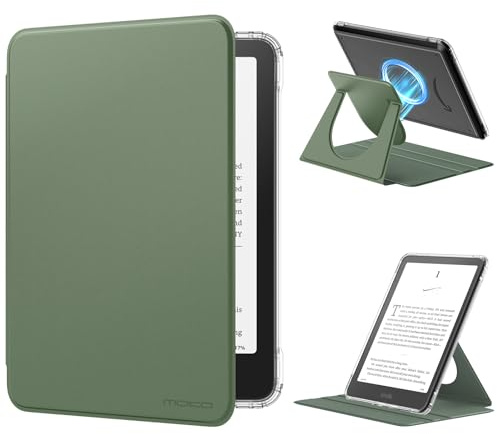 MoKo 360°Drehbar Hülle für 7 Kindle Paperwhite 12. Gen/Colorsoft, Seladon | Durchsichtig, Abnehmbar Magnetisch, Verstellbar mit Ständer, Auto Wach/Schlaf, für Kindle Colorsoft 1. Generation 2025/2026