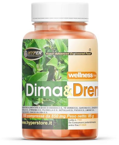 Hyper Drenante Forte Dimagrante Dima & Drena - Formula Completa Brucia Grassi e Depurativa - Aiuta a Perdere Peso, Grasso, Tossine e Liquidi in eccesso - 100 Compresse Made in Italy