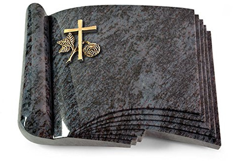 MEMORUM Grabmale Grabbuch, Grabplatte, Grabstein, Grabkissen, Urnengrabstein, Liegegrabstein Modell Prestige 40 x 30 x 8-9 cm Orion-Granit, poliert inkl. Gravur (Bronze-Ornament Kreuz 1)