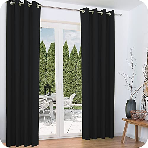 Beautissu 2er Set Thermovorhang Gardine mit Ösen isolierend verdunkelnd | 140x245cm Schwarz Ösenvorhang Kälte- & Hitzeschutz Thermogardine Vorhang Wohnzimmer Schlafzimmer Wärmeschutzvorhang Amelie TO