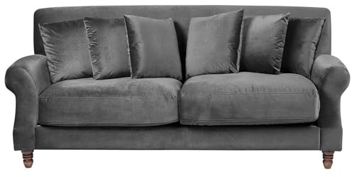 2-Sitzer Sofa Samt grau mit mehreren Kissen Polstersofa Retro-Stil Eike