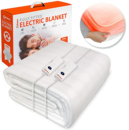 Wärmer Electric Blanket King Size - Dual Control, Fully Fitted Mattress Cover with Elasticated Skirt, 3 Heat Settings, 2 X Detachable Controllers - 203 X 152cm King