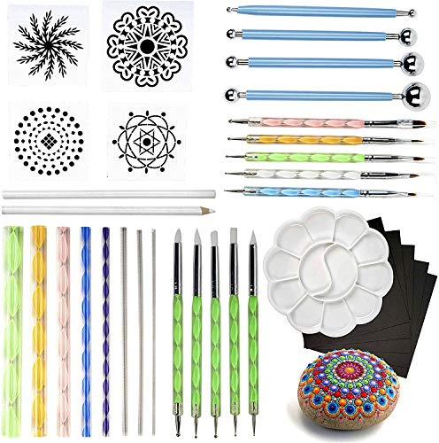 THE TWIDDLERS 35 Piece Mandala Dotting Tools Stencil Kit, with Acrylic Paint Tray - Rock Stone Painting Canvas & Nail Arts Kids' Mandalas, Kids Arts and Crafts Activity