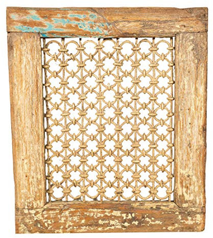 Fenster Gitter aus Massivholz und Eisen antik und alt mit Rahmen für Innen oder Außen