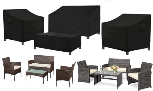 SIRUITON 420D Outdoor Furniture Cover 4-Piece Set, Heavy Duty Patio & Garden Covers, Waterproof Bench Protector - Black