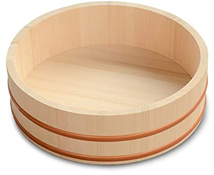 AIZYR Wooden Sushi Rice Bowl - Japanese Hangiri Sushi Oke Sushi Rice Mixing Tub with Rice Scoop for Sushi Restaurant Home Use,33cm/13in