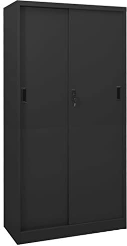 Aktenschrank Office 90x40x180 cm Metallschrank abschließbar mit Schiebetür & 4 verstellbare Regalböden, Büroschrank Aufbewahrungsschrank Schrank Meehrzweckschrank Büro Möbel, Anthrazit