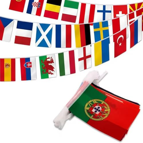 Football World Cup 2022 Flag Chain, 32 Countries Flag Chain Banner, 20 m Double-Sided Fabric Bunting Flags Garland, for 2022 Football World Cup Party Bar Fan Club Decoration