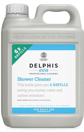 Delphis Eco Daily Shower Cleaner | 2 Litre Refill | Natural Streak-Free, Eco & Vegan friendly Cleaning for Shower Screens, Tiles, Mirror and Glass, Stainless Steel & Ceramics
