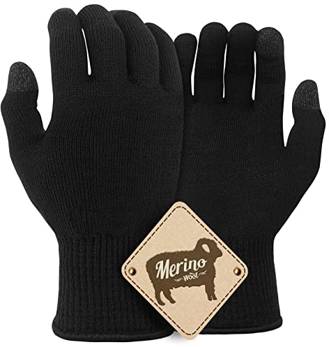 Migliore Wear Merinoullhandskar, TOUCHSCREEN termiska handskar foder, helfinger skidhandske foder för kallt väder, elastiska vinterhandskar för cykling, löpning, vandring, körning, gym (svart/XL)