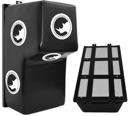 MAXSTRENGTH Boxsack zur Wandmontage – abgewinkelte Boxtasche, Wandmontage, Schlagpolster (Schwarz/Weiß)