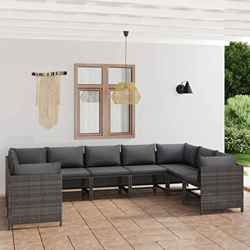 Yolola gartenmöbel Lounge Set Rattan Gartenmöbel Ecklounge Sofa Rattan Outdoor Gartenlounge Terrasse Gartensofa Eckbank Tisch Gartengarnitur Terrasse Sitzecke Eckgarnitur -Grau-9-tlg