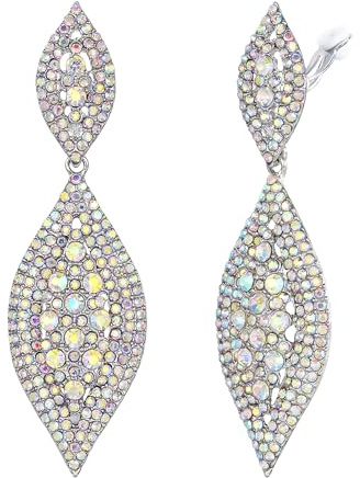 EVER FAITH Damen Ohrclips Hänger Kristall Hochzeit Braut Party Vintage Charm 2 Blatt Ohrringe Clip