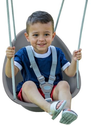 Swurfer Coconut Toddler Swing – Comfy Baby Swing Outdoor, 3- Point Adjustable Safety Harness, Secure, Safe Quick Click Locking System, Blister-Free Rope, Easy Installation, Ages 6-36 Months, Gray