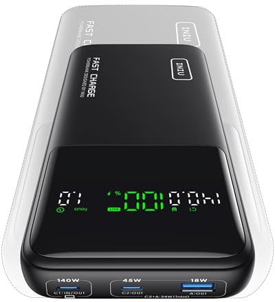 INIU Laptop PowerBank, 140 W 25000 mAh Power Bank, Fast Charging, Small External Mobile Phone Batteries, USB-C Input & Output for MacBook, Surface, iPad, Camera, DJI, iPhone 16 15 14, Travel, Hiking