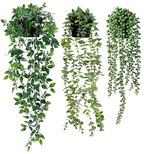 Wedhapy Artificial Hanging Plants - Indoor Outdoor Fake Ivy in Pot for Wall Decor - Plastic Faux Mandala Plants 3PCS