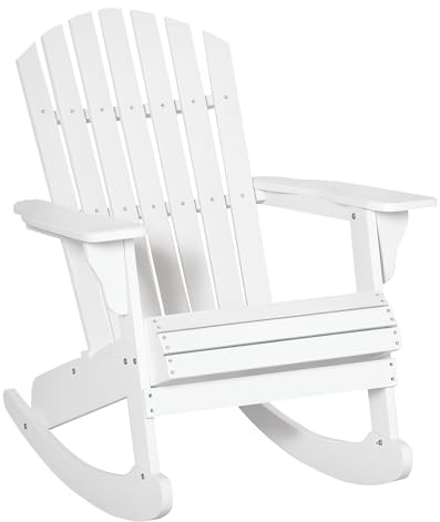 Outsunny Sillón Mecedora Silla Adirondack de Madera Natural 77x94x97 cm para Jardín Terraza Exterior de Estilo Rústico Carga 130kg Blanco