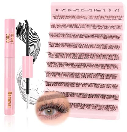 Glowing Win Wimpern Extensions Set DIY Einzelne Wimpern Cluster Lashes Kit | mit Bond&Remover Individual Fake Lashes Extension Wimpernverlängerung 8-16mm Cat Eye Künstliche Wimpern Natürliche Eyelashes